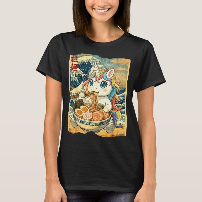 Camiseta Funny Kawaii Unicorn Ramen Noodle Bowl Japanese Wa (Anverso)