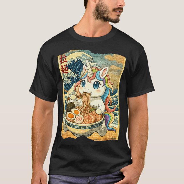 Camiseta Funny Kawaii Unicorn Ramen Noodle Bowl Japanese Wa (Anverso)