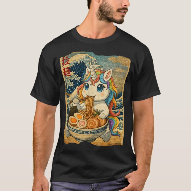 Camiseta Funny Kawaii Unicorn Ramen Noodle Bowl Japanese Wa (Anverso)