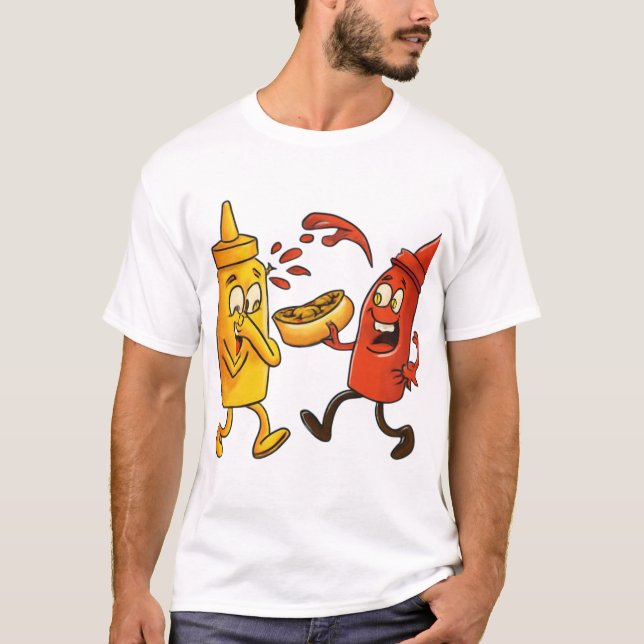 Camiseta Funny Ketchup and Mustard Cartoon T-Shirt (Anverso)