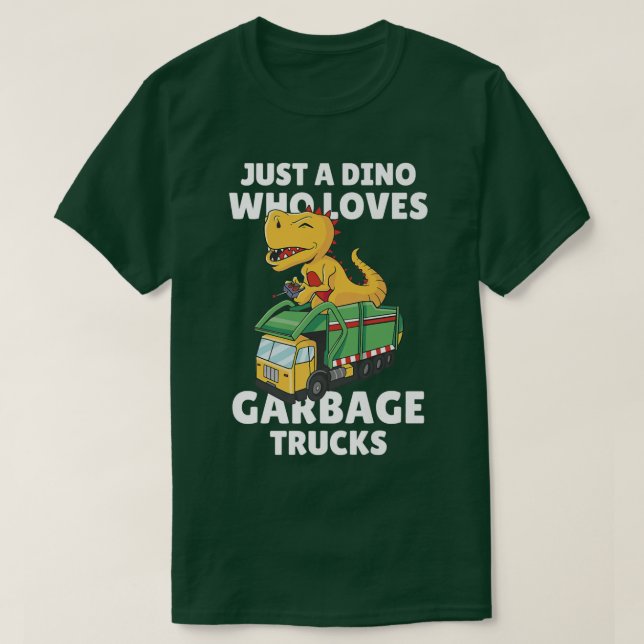 Camiseta Funny Kids Just A Dino Who Loves Garbage Trucks  (Diseño del anverso)