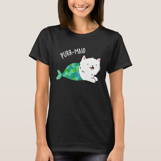 Camiseta Funny Kitty Cat Mermaid Pun Dark BG (Anverso)