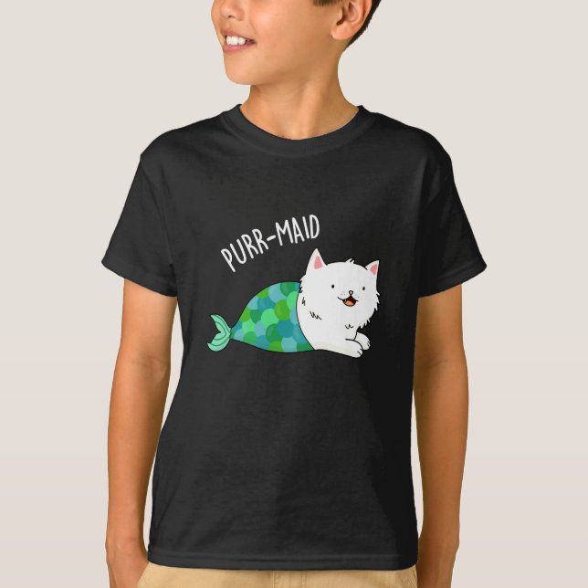 Camiseta Funny Kitty Cat Mermaid Pun Dark BG (Anverso)