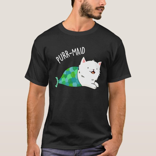 Camiseta Funny Kitty Cat Mermaid Pun Dark BG (Anverso)