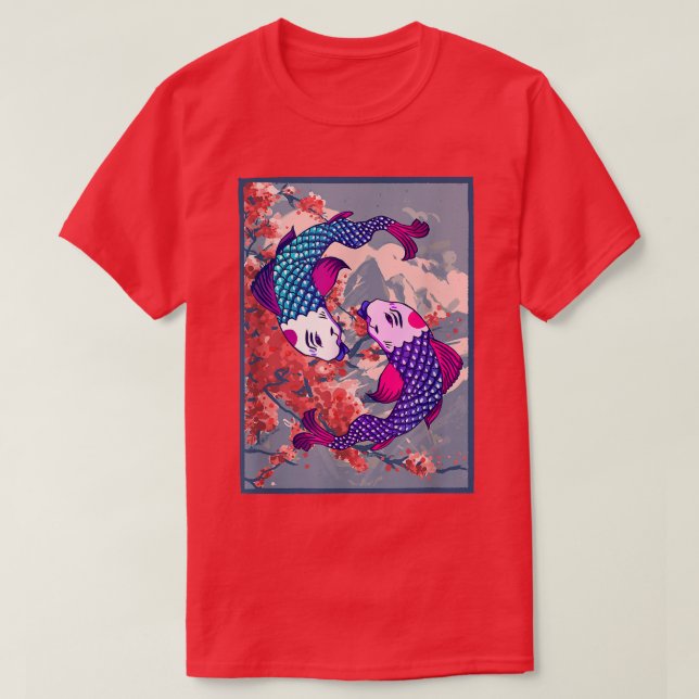 Camiseta Funny Koi Fish Cherry Blossom Flor Samurai Fuji  (Diseño del anverso)