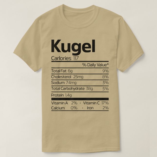 Camiseta Funny Kugel Nutrition Fact Navidades Hanukkah Food (Diseño del anverso)