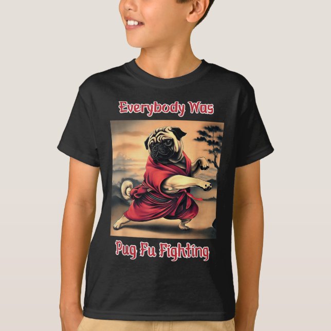Camiseta Funny Kung Fu Pug Cute Karate Pug Humorístico Tee  (Anverso)