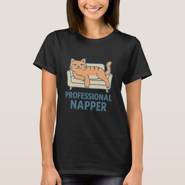 Camiseta Funny Lazy Cat T-Shirt – Professional Napper Carto (Anverso)