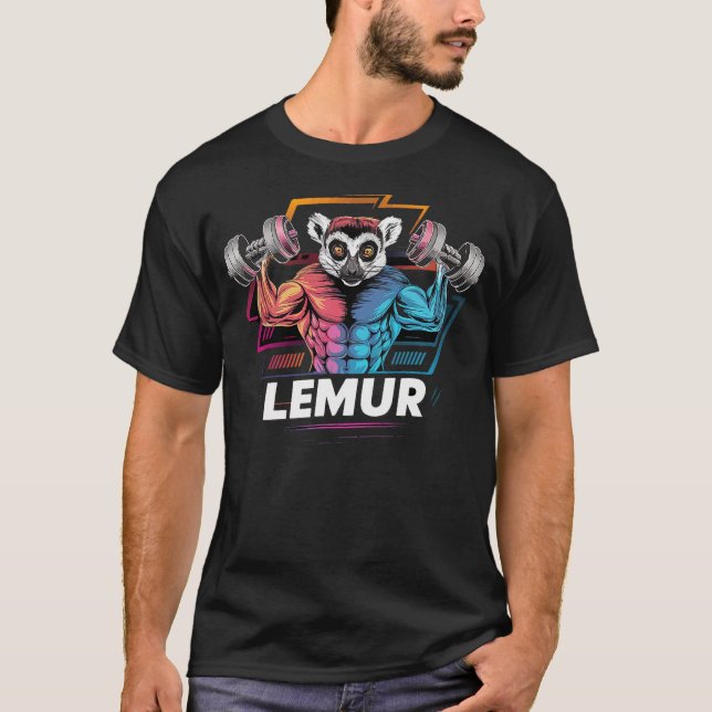 Camiseta Funny Lemur Lifting Weights Gym Workout Animal Fit (Anverso)