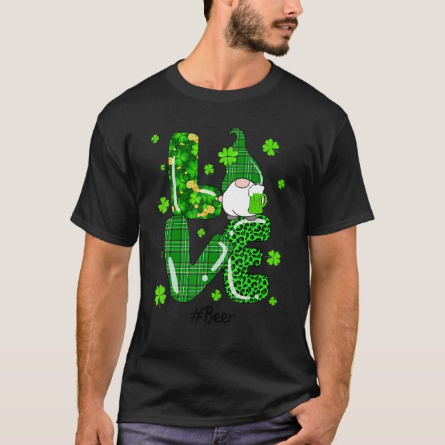 Camiseta Funny Leopard Irish Green Plaid Beer Gnome St Patr (Anverso)
