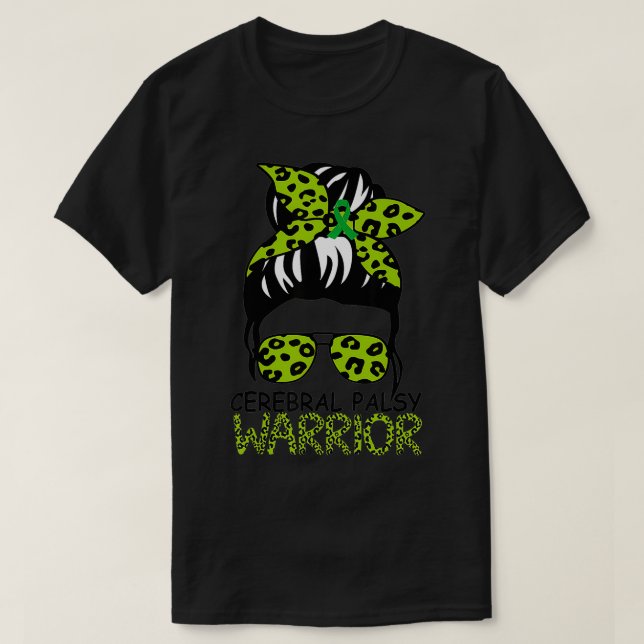Camiseta Funny Leopard Messy Hair Bun Cerebral Palsy Warrio (Diseño del anverso)