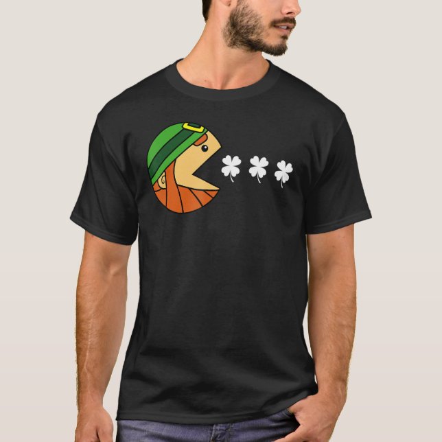 Camiseta Funny Leprechaun Comiendo Shamrock St Patricks Day (Anverso)