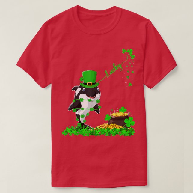 Camiseta Funny Leprechaun Gorra Lucky Orca Fish St (Diseño del anverso)
