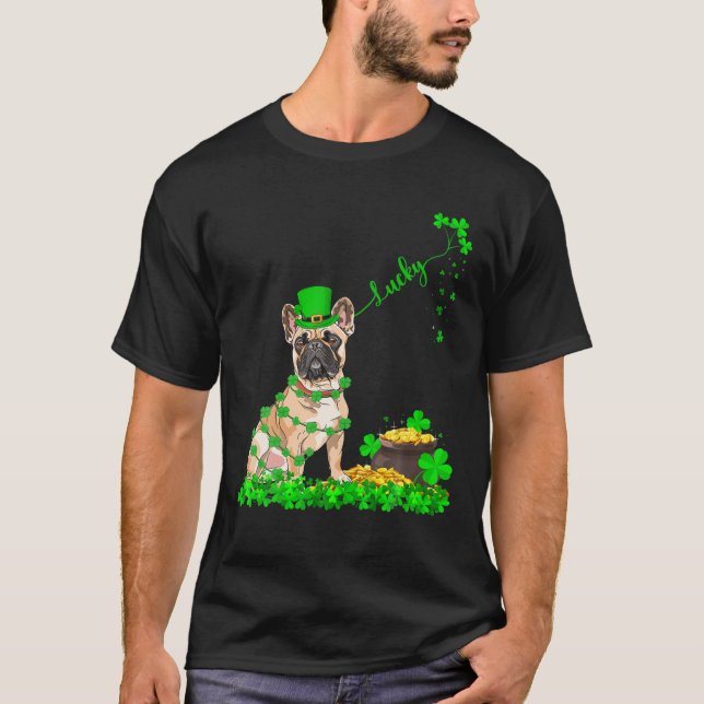 Camiseta Funny Leprechaun Gorra Suerte Bulldog francés St.  (Anverso)