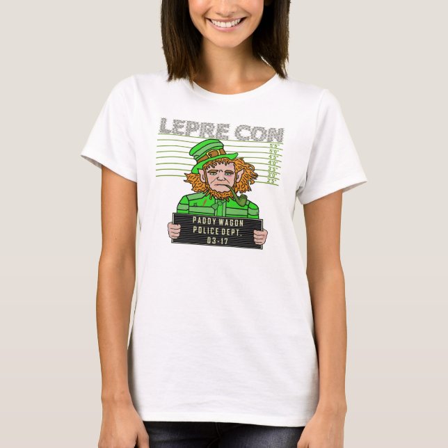 Camiseta Funny Leprechaun Leprecon Mugshot (Anverso)