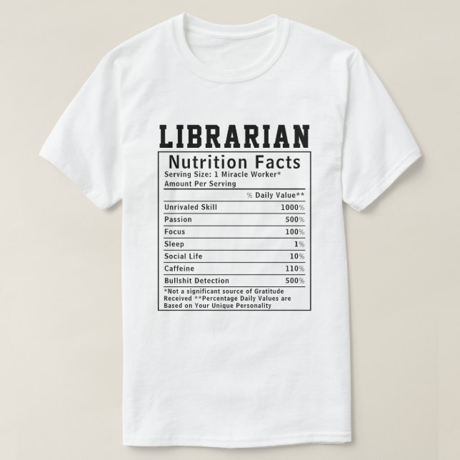Camiseta Funny Librarian Nutrition Hacts Employee Staff (Diseño del anverso)
