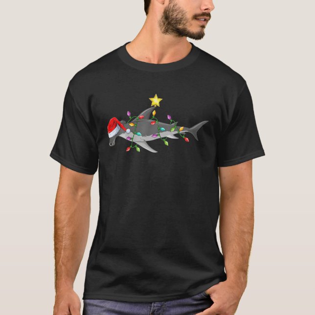 Camiseta Funny Lighting Xmas Tree Matching Hammerhead Shark (Anverso)