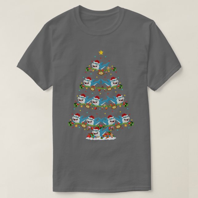 Camiseta Funny Lights Xmas Santa Great White Shark Christma (Diseño del anverso)