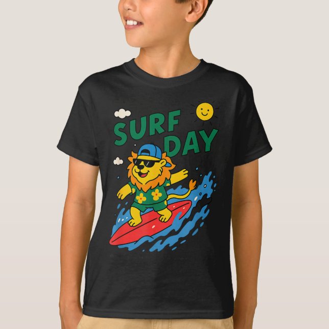 Camiseta Funny Lion Surfing Summer Vacation Surf Day Boys G (Anverso)