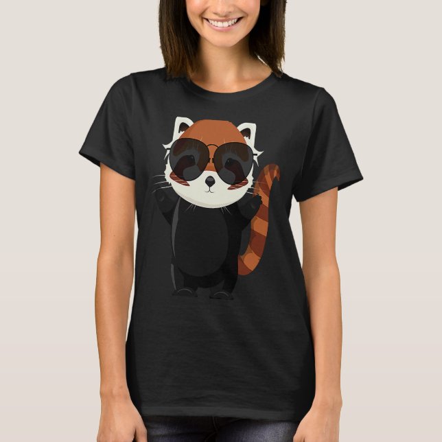 Camiseta Funny little red panda bear with sunglasses (Anverso)
