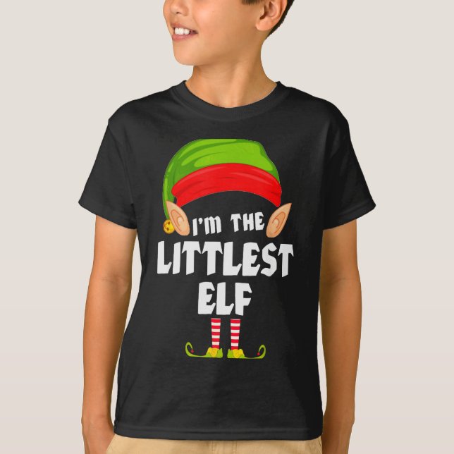 Camiseta Funny Littlest Elf Matching Family Group Pj Christ (Anverso)