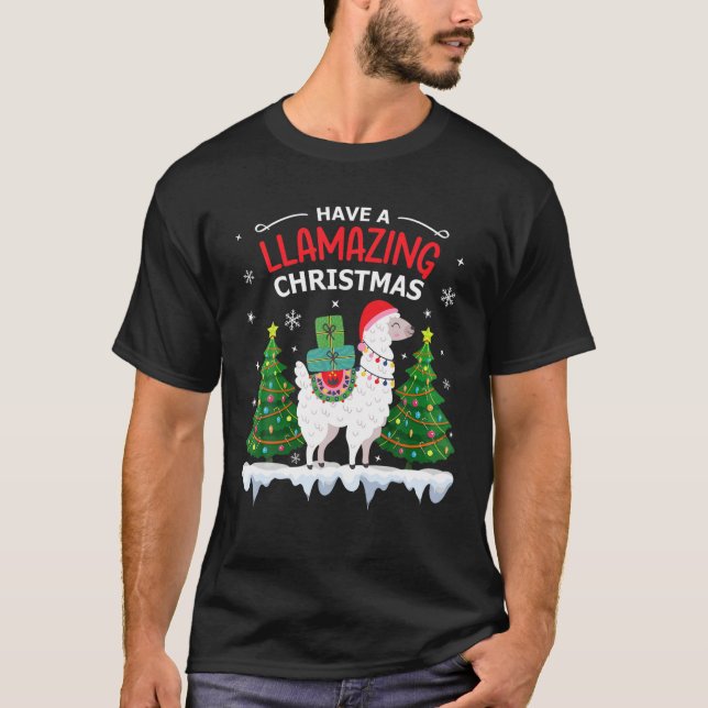 Camiseta Funny Llama Santa Hat Navidades Pajamas Alpaca Lla (Anverso)