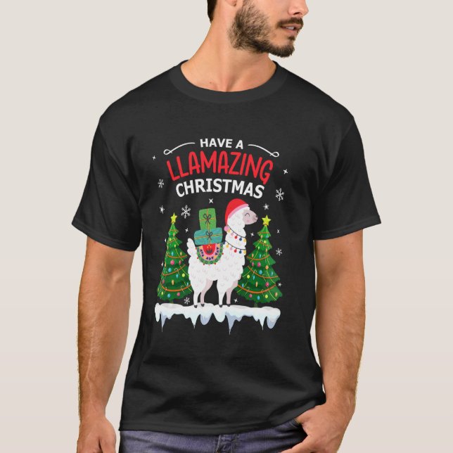 Camiseta Funny Llama Santa Hat Navidades Pajamas Alpaca Lla (Anverso)