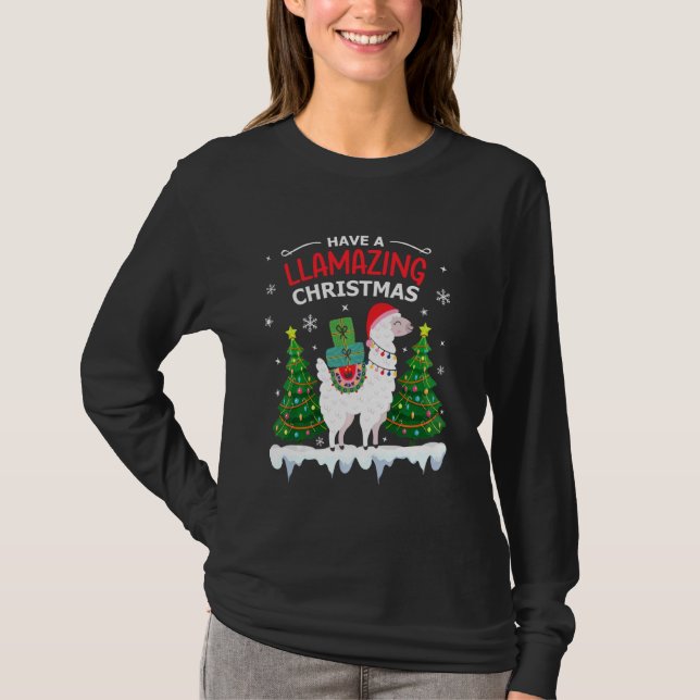 Camiseta Funny Llama Santa Hat Navidades Pajamas Alpaca Lla (Anverso)