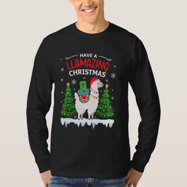 Camiseta Funny Llama Santa Hat Navidades Pajamas Alpaca Lla (Anverso)