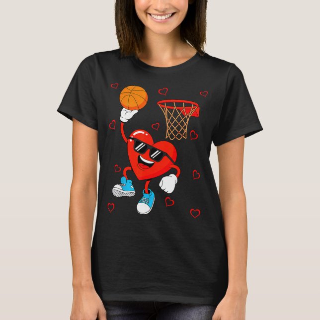 Camiseta Funny Love Basketball Heart Shape Happy Valentine' (Anverso)