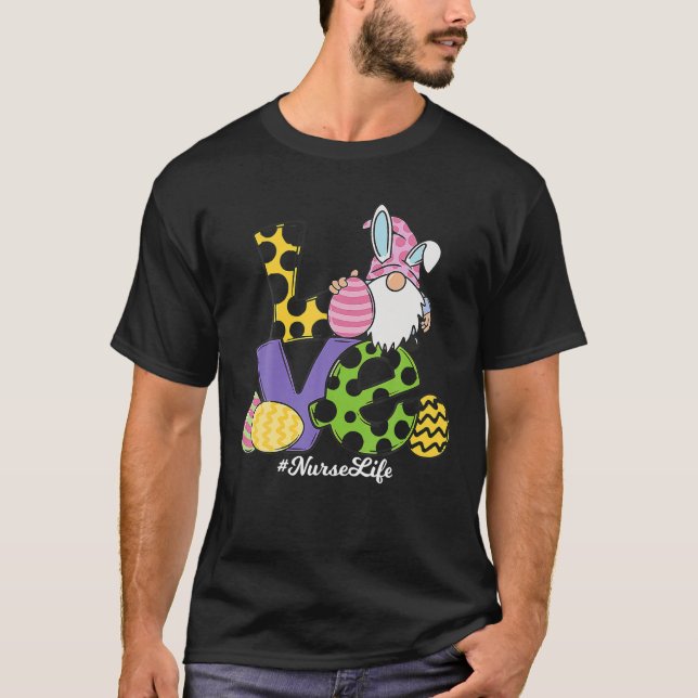Camiseta Funny LOVE Gnome Nurse Life Leopard Eggs Easter Da (Anverso)