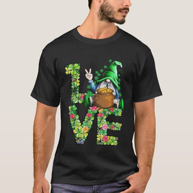 Camiseta Funny LOVE Gnomes Irish Shamrock St Patrick's Day  (Anverso)