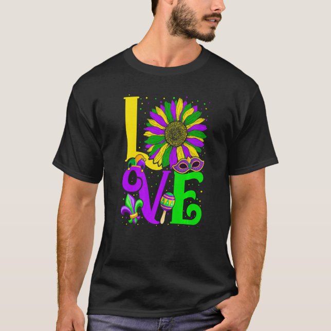 Camiseta Funny LOVE Mardi Gras Sunflower Fleur De Lys Costu (Anverso)