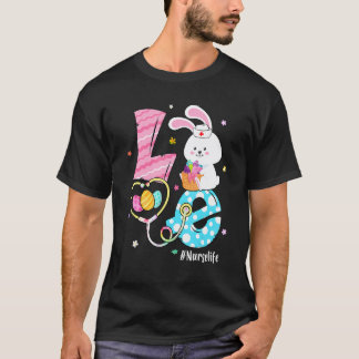 Camiseta Funny Love Nurse Life Stethoscope Easter Rn Rabbit