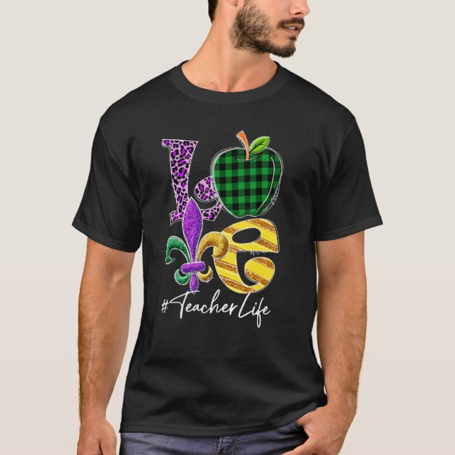 Camiseta Funny Love Teacher Leopard Mardi Gras Carnaval (Anverso)