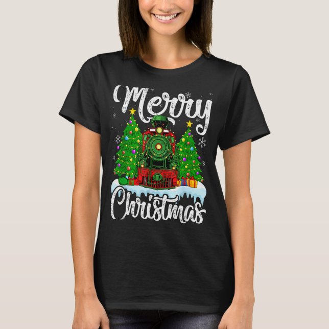 Camiseta Funny Lover Xmas Lighting Santa Train Christmas  (Anverso)