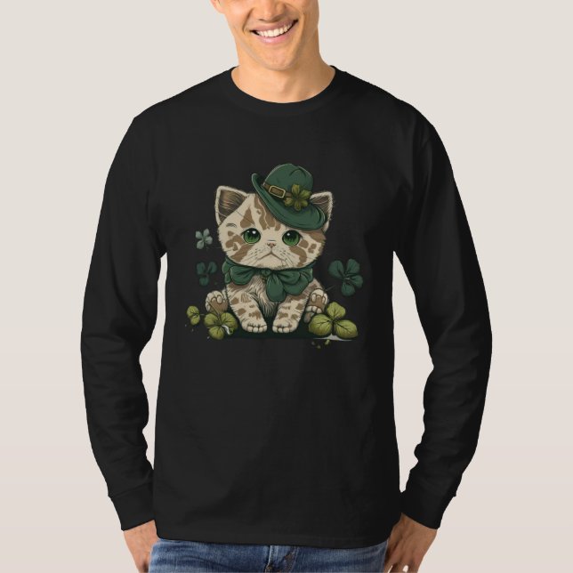 Camiseta Funny Lucky Green Proud Irish St Patricks Day Cat (Anverso)