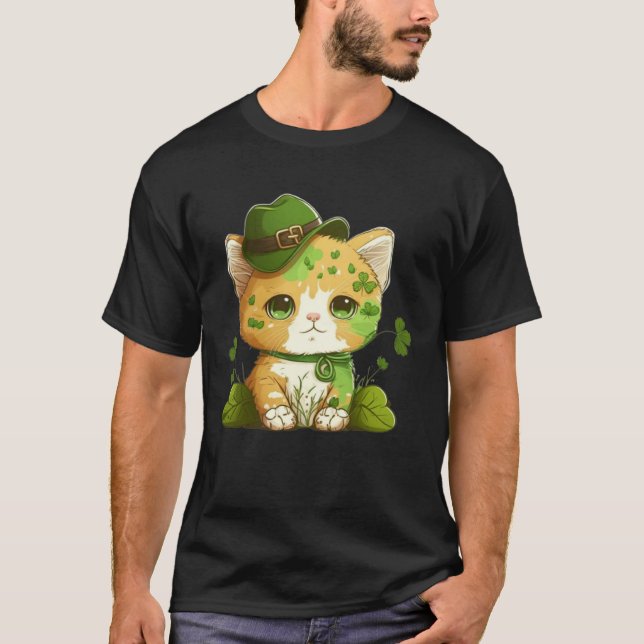 Camiseta Funny Lucky Green Proud Irish St Patricks Day Cat  (Anverso)