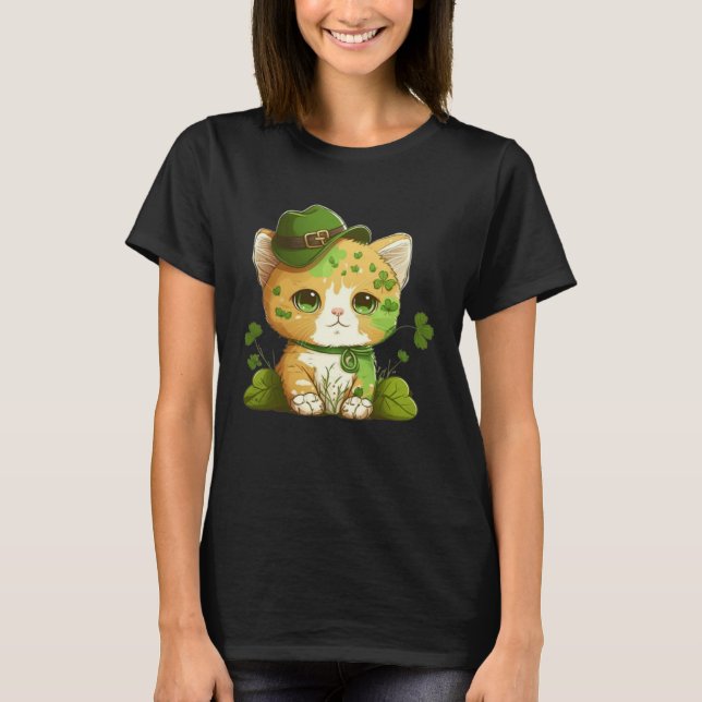 Camiseta Funny Lucky Green Proud Irish St Patricks Day Cat  (Anverso)