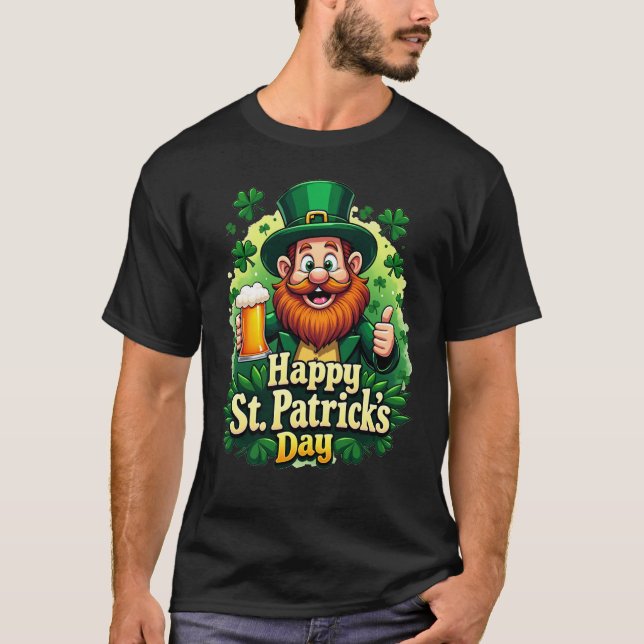 Camiseta Funny Lucky Leprechaun Shamrock Beer Tee (Anverso)
