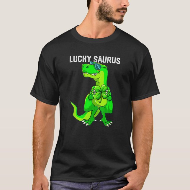 Camiseta Funny Lucky Saurus Dinosaur Irish Shamrock St Patr (Anverso)