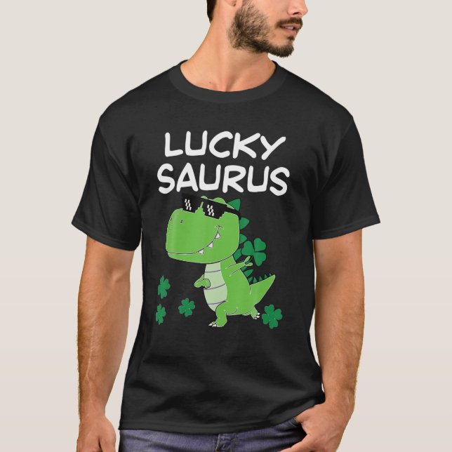 Camiseta Funny Lucky Saurus Dinosaur Irish Shamrock St Patr (Anverso)
