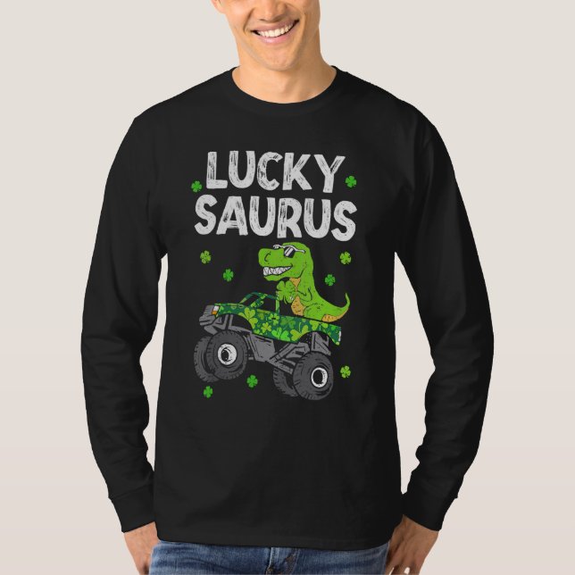 Camiseta Funny Lucky Saurus T Rex Monster Trucks Patricks D (Anverso)