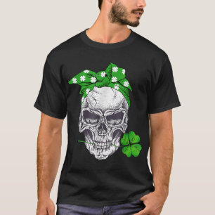 Camiseta Funny Lucky Skull Messy Bun Happy St Patricks Day