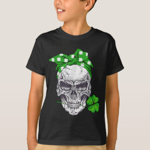 Camiseta Funny Lucky Skull Messy Bun Happy St Patricks Day