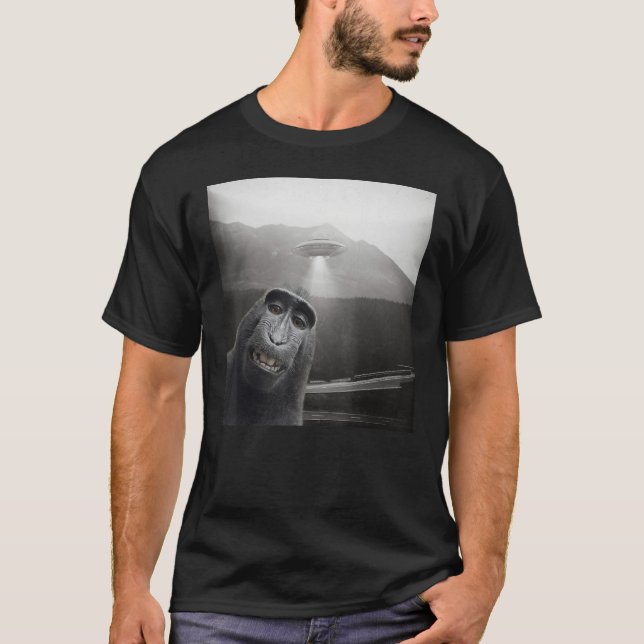Camiseta Funny Macaque Monkey Selfie Amantes Alien UFO Self (Anverso)