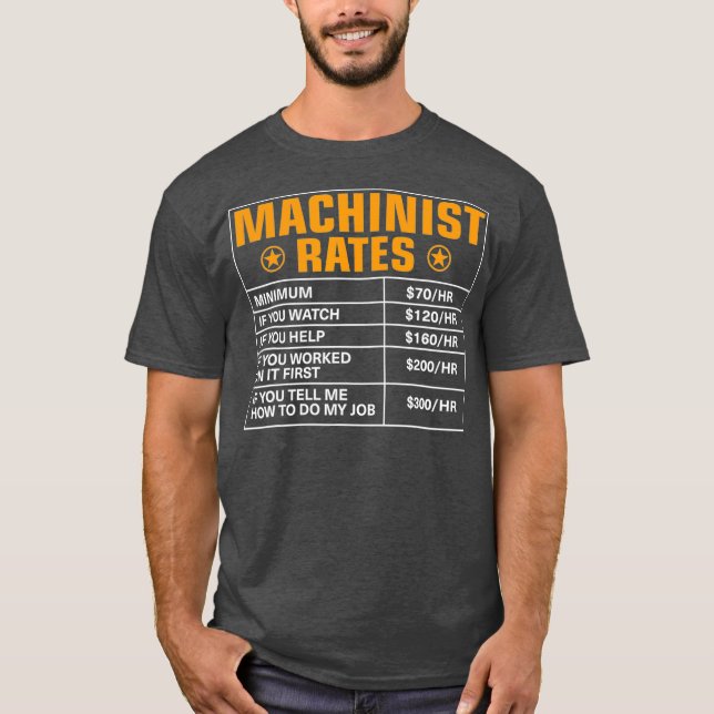 Camiseta Funny Machinist califica las tarifas por hora de m (Anverso)