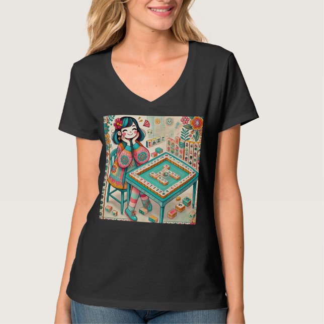 Camiseta Funny Mahjong Chick Design Para Mujeres Chicas Mah (Anverso)