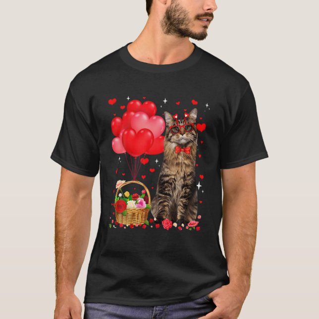 Camiseta Funny Maine Coon Cat Heart Valentine Cat Lover (Anverso)