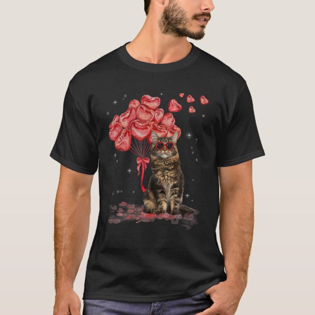 Camiseta Funny Maine Coon Heart Día de San Valentín Cat Dad (Anverso)